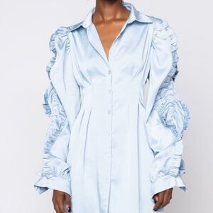 AKIRA Button Up Dress with Ruched Accent Sleeves (Medium)
